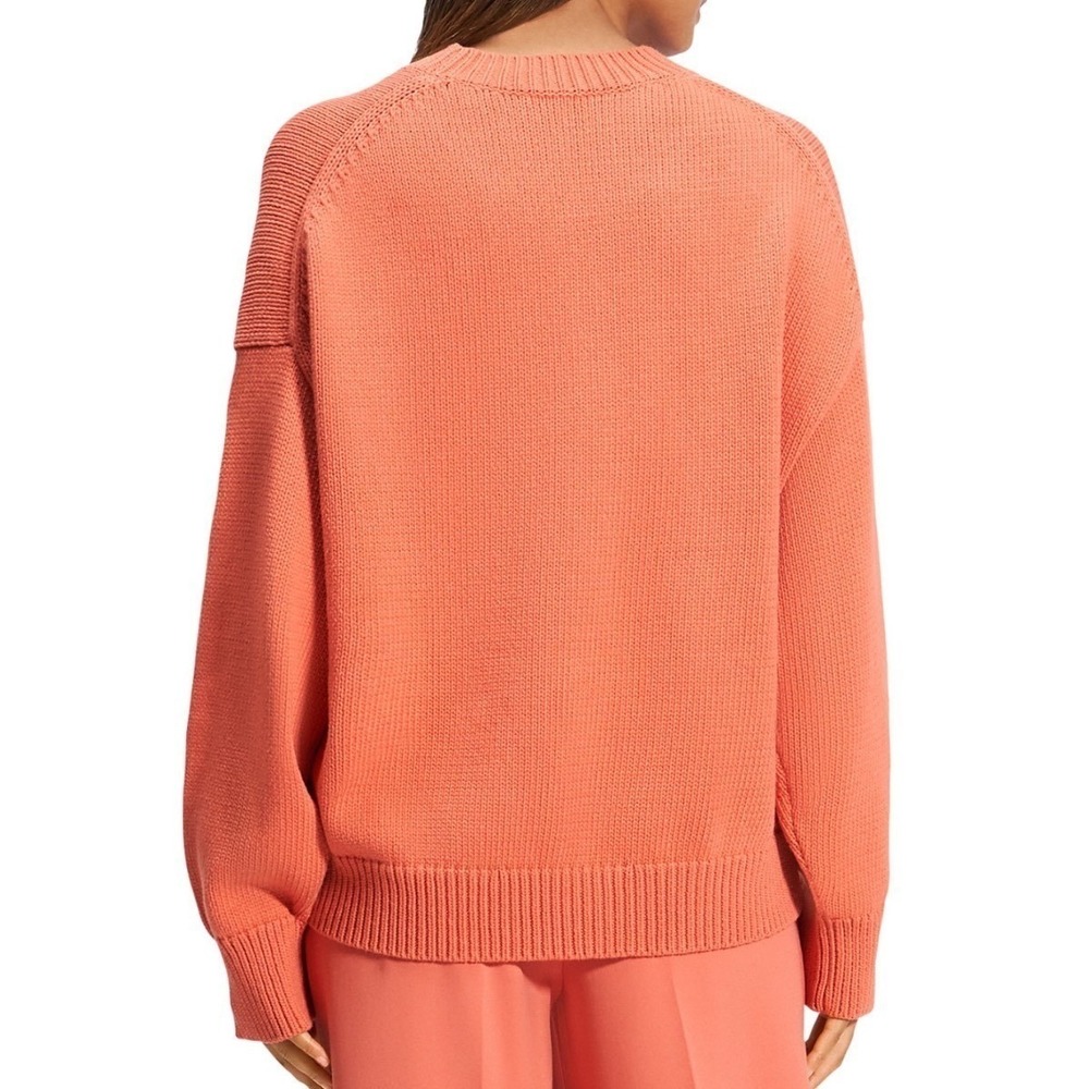 Theory Womens Oversized Crewneck Sweater Sienna Orange Cotton Blend‎ NEW LARGE - Picture 2 of 6